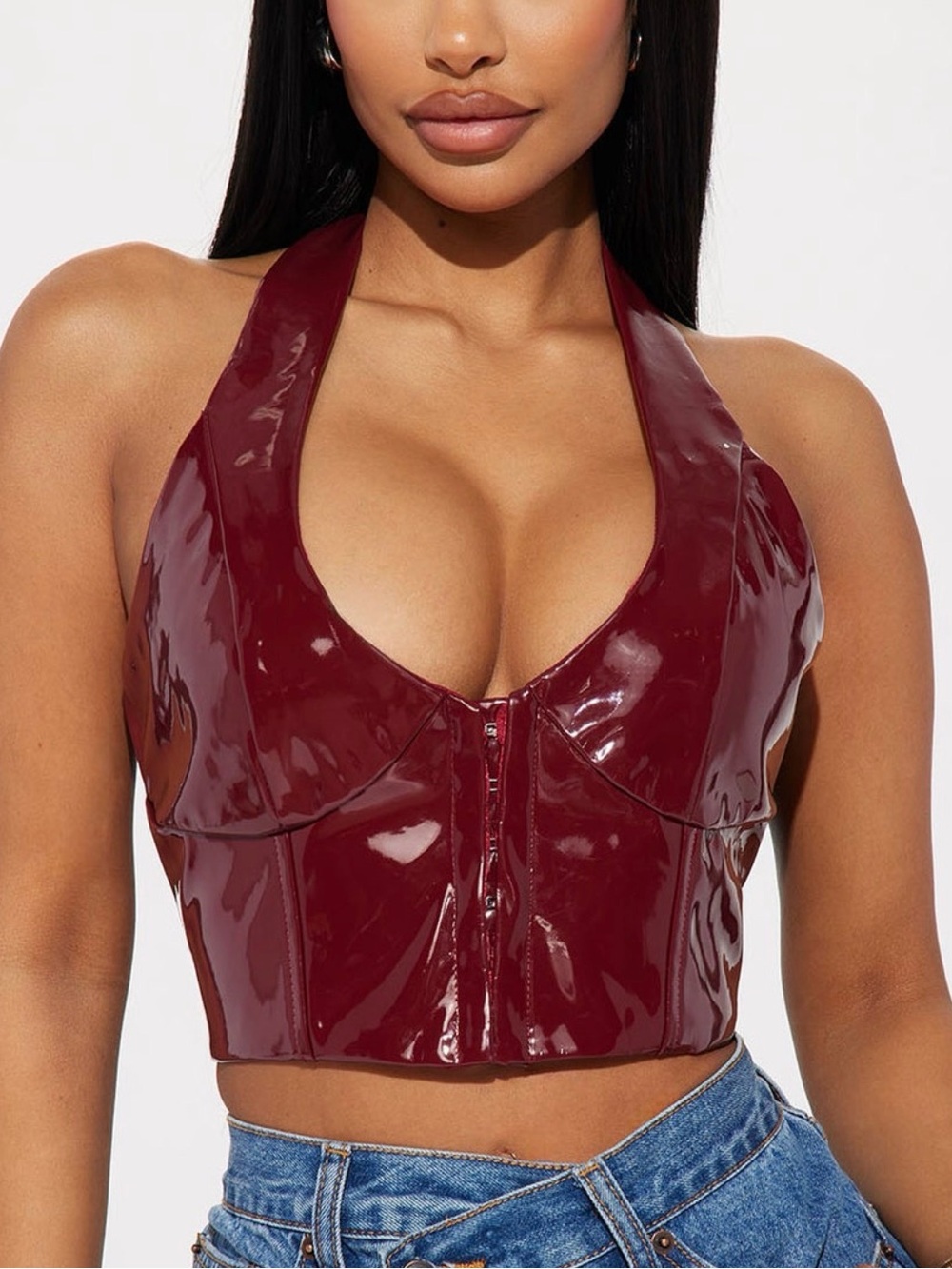 Cherry Patent Halter Crop/Corset Top - Women
